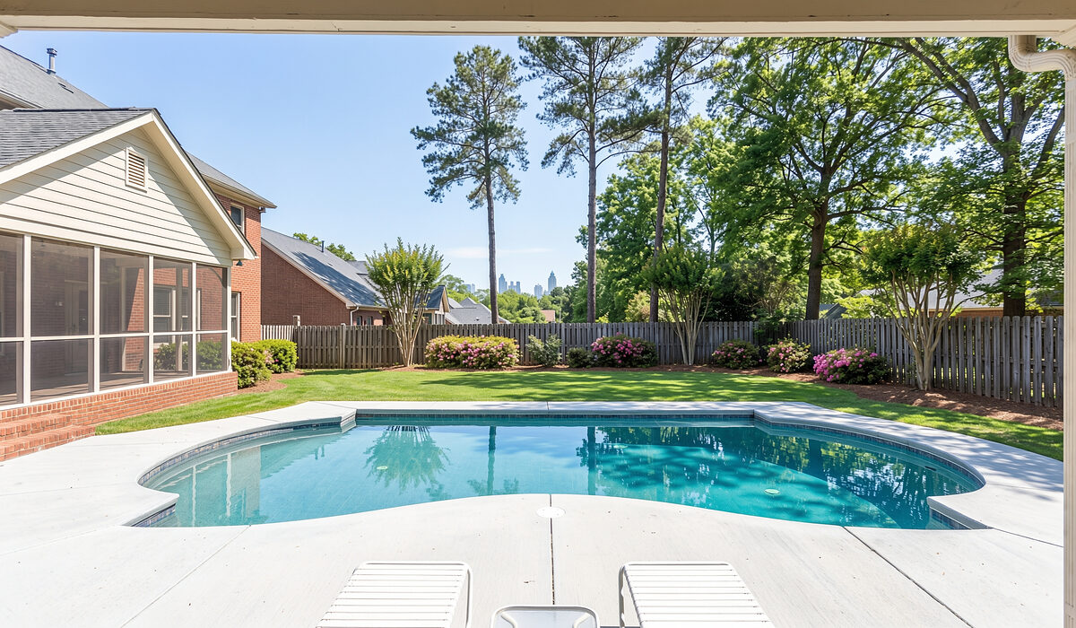 Sparkling backyard swimming pool on a sunny day