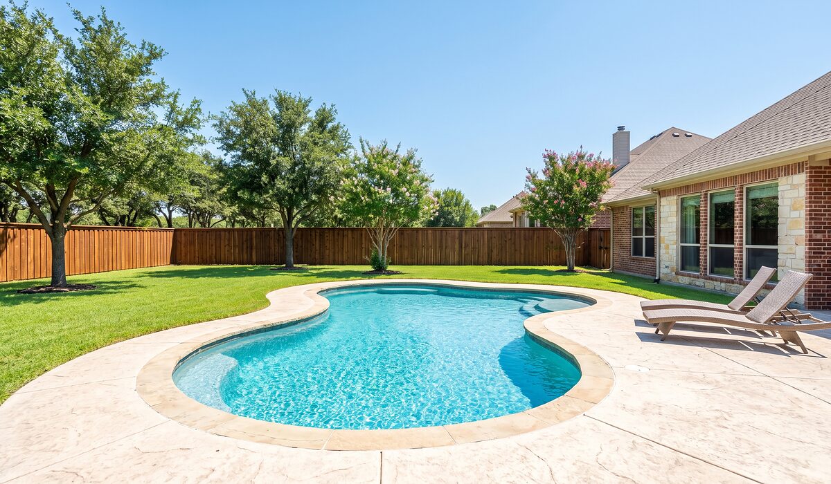 Sparkling backyard swimming pool at a Texas home on a sunny day