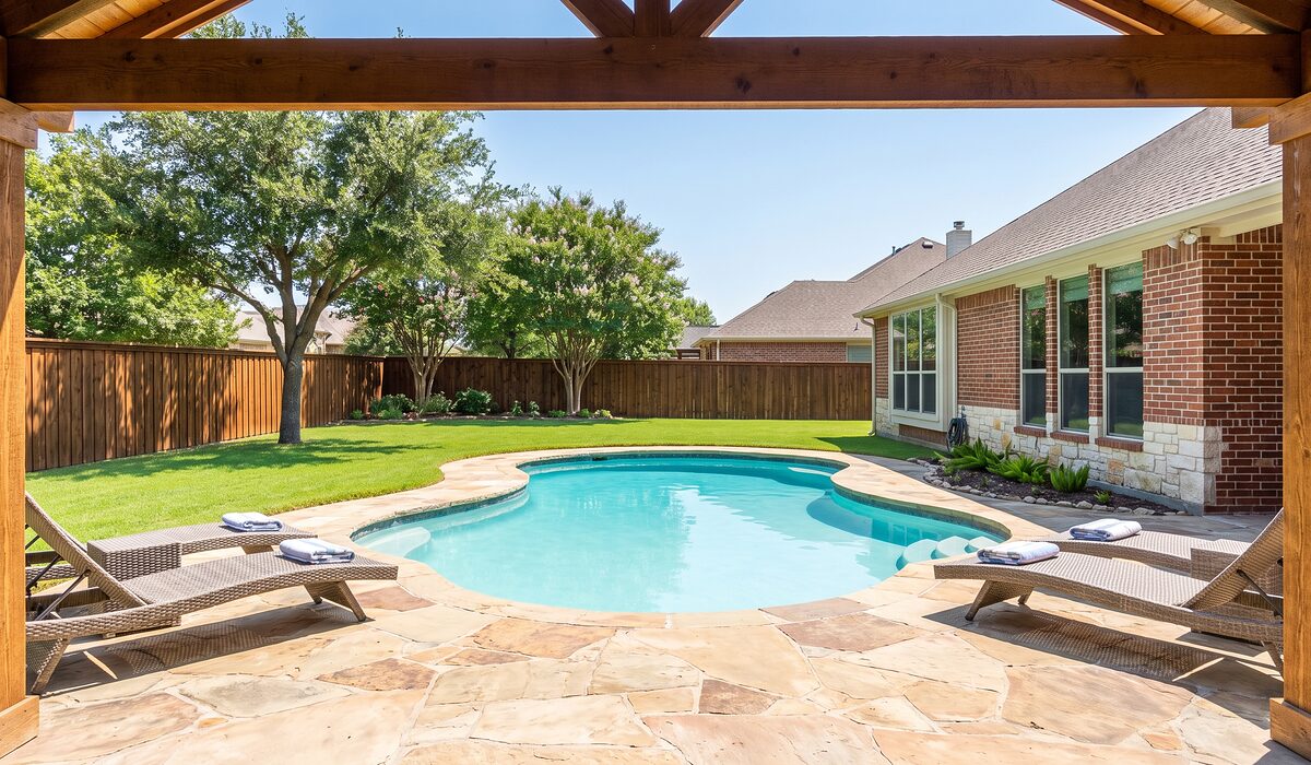 Sparkling backyard swimming pool on a sunny day