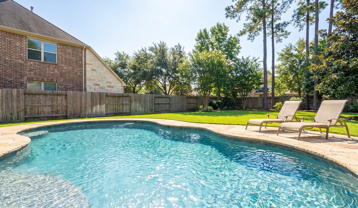 Sparkling backyard swimming pool at a Texas home on a sunny day